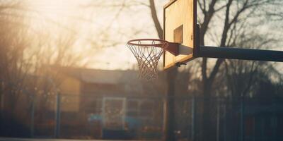 ai generiert draussen Basketball Band mit Sonne Strahlen. Sport Spiel Ausrüstung. generativ ai foto