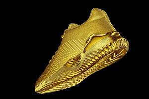 Turnschuhe. golden Sneaker auf schwarz Hintergrund foto