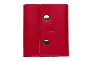 rot Leder Geldbörse auf ein Weiß Hintergrund Nahaufnahme.kompakt Brieftasche foto