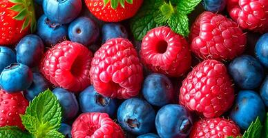 ai generiert frisch Erdbeeren und Blaubeeren - - ai generiert Bild foto