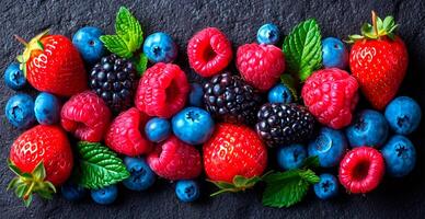 ai generiert frisch Erdbeeren und Blaubeeren - - ai generiert Bild foto