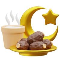 iftar Essen, brechen das schnell. Essen Fasten Symbol, 3d Rendern Ramadan Illustration foto