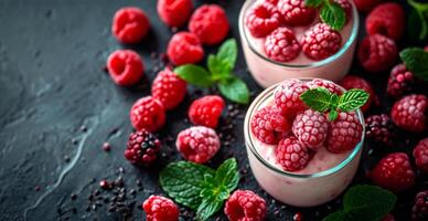 ai generiert Joghurt mit reif frisch Beeren - - ai generiert Bild foto