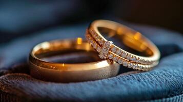 ai generiert elegant Gold Hochzeit Bands. ai generiert. foto