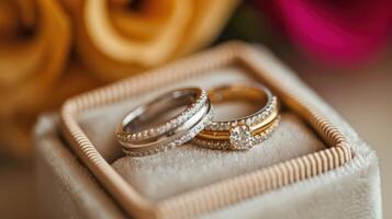 ai generiert Gold und Diamant Hochzeit Bands. ai generiert. foto