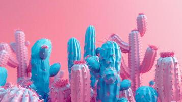 ai generiert hell Blau Kaktus Pflanzen gegen ein Rosa Hintergrund. generiert durch künstlich Intelligenz. foto