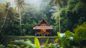 ai generiert Einkaufszentrum rustikal Hütte im das tropisch Wald im bali mit. foto
