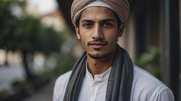 ai generiert Porträt von ein ziemlich jung Muslim Mann, Porträt von ein Mann, ziemlich Muslim Mann foto