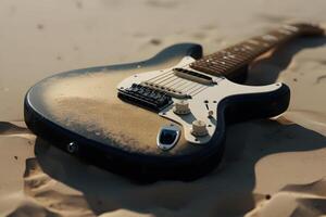 ai generiert elektrisch Gitarre auf das Sand. neural Netzwerk ai generiert foto