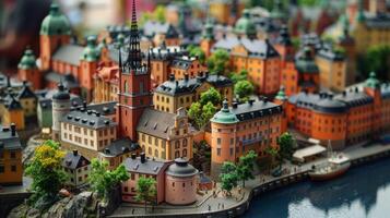 ai generiert Miniatur Stadt mit alt Häuser. abstrakt die Architektur Landschaft foto