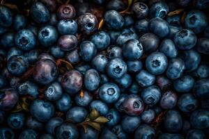 ai generiert frisch Blaubeere mit Tropfen von Wasser. oben Sicht. Konzept von gesund und Diät Essen. neural Netzwerk ai generiert foto