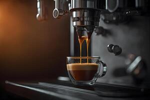 ai generiert Kaffee gemacht im Fachmann Espresso Maschine Gießen in ein Tasse. neural Netzwerk ai generiert foto