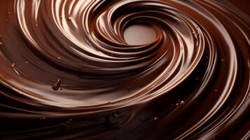 ai generiert Nahansicht von wirbelnd geschmolzen dunkel Schokolade. neural Netzwerk ai generiert foto