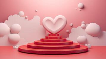 ai generiert Valentinstag Tag Podium mit Herz Formen. Vorlage zum präsentieren Produkte, Werbeaktionen, und Einkaufen foto