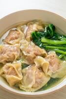 Schweinefleisch Wonton Suppe oder Schweinefleisch Knödel Suppe mit Gemüse foto