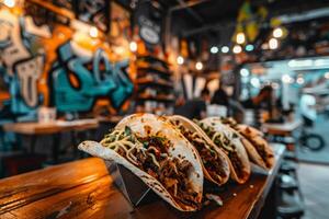 ai generiert Mexikaner Tacos mit Rindfleisch, Tomaten, Zwiebeln und Andere auf Weiß Hintergrund foto