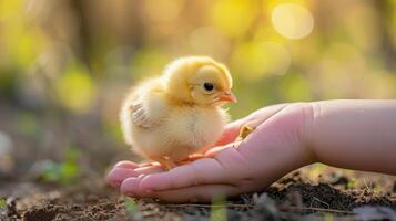 ai generiert ein klein Hand Fütterung ein Vogel, Lehren Freundlichkeit und Verbindung mit alle Leben Wesen. foto