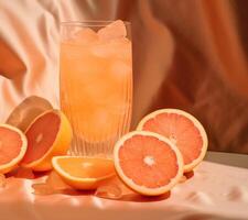 ai generiert Orange Saft und Grapefruit Scheiben von Eis foto