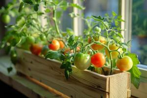 ai generiert wachsend Tomaten im Behälter ist ein großartig Weg zu tun diese foto