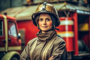 Frau Feuerwehrmann Feuer foto