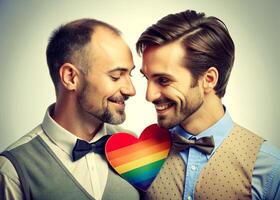 ai generiert glücklich Fröhlich Paar Liebe Regenbogen Liebe foto