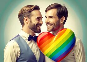 ai generiert glücklich Fröhlich Paar Liebe Regenbogen Liebe foto