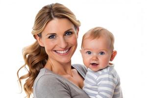 ai generiert Mutter und Baby isoliert Weiß Hintergrund foto