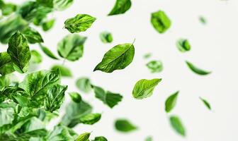 ai generiert Wirbelwind von Wellness Grün Blätter in die Höhe foto