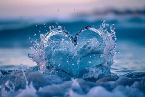 ai generiert ein Herz gemacht von spritzt von Wasser gegen das Hintergrund von das Meer. das Konzept von Liebe foto