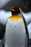 ai generiert ein Pinguin Spaziergänge auf das Strand im Winter foto