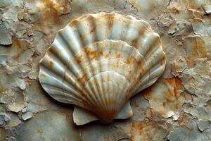 ai generiert Texturen von Antiquität Muscheln im Stein. Hintergrund Hintergrund foto