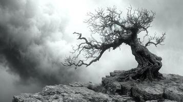 ai generiert ein einsam Baum im Herbst foto