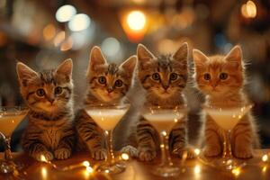 ai generiert rot Katzen auf das Bar Nächster zu Cocktails foto
