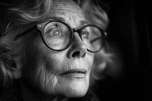 ai generiert Porträt von ein stilvoll Alten Frau. das Konzept von Altern foto
