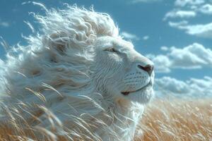 ai generiert Porträt von ein Weiß Löwe im ein Feld im Sommer- foto