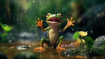 ai generiert glücklich Frosch Tanzen foto