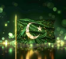 ai generiert abstrakt Grün Grunge Hintergrund mit Pakistan Flagge Illustration zum Feier 23 März Tag foto
