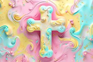 ai generiert Jesus Kreuz Christentum Hintergrund zum Design glücklich Ostern Post foto