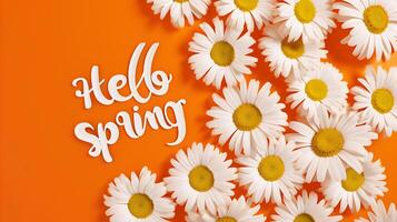 ai generiert Frühling Blumen- Hintergrund mit schön Blume und Text foto