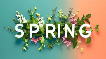 ai generiert Frühling Blume Hintergrund mit Text zum Design herzlich willkommen Frühling Post foto