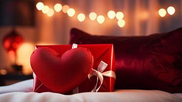 ai generiert Valentinsgrüße Tag romantisch Geschenk im Land Schlafzimmer, Symbol von Liebe, Romantik und Engagement foto