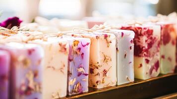 ai generiert hausgemacht Seife mit Blumen- Duft foto