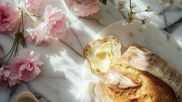 ai generiert Brot und Butter, hausgemacht Backen und traditionell Essen, Land Leben foto