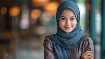ai generiert Porträt Foto Muslim Frauen tragen Kopftuch, jung weiblich tragen Schal