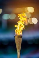 ai generiert olympisch Fackel Flamme gegen Pariser Bokeh foto