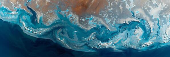 ai generiert Antenne abstrakt Gletscher Fluss Muster foto