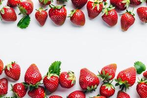 ai generiert frisch Erdbeeren Reihe Anzeige mit Kopieren Raum foto
