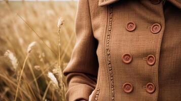 ai generiert Frauenkleidung Herbst Winter Kleidung und Zubehörteil Sammlung im das Englisch Landschaft Mode Stil, klassisch aussehen foto