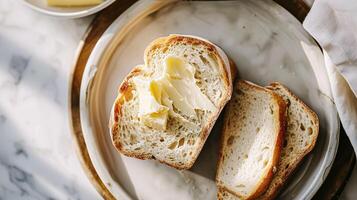ai generiert Brot und Butter, hausgemacht Backen und traditionell Essen, Land Leben foto