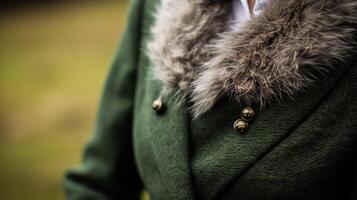 ai generiert Frauenkleidung Herbst Winter Kleidung und Zubehörteil Sammlung im das Englisch Landschaft Mode Stil, klassisch aussehen foto